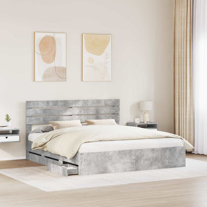 Bed Frame with Drawer Concrete Grey 200 x 200 cm Engineer Wood