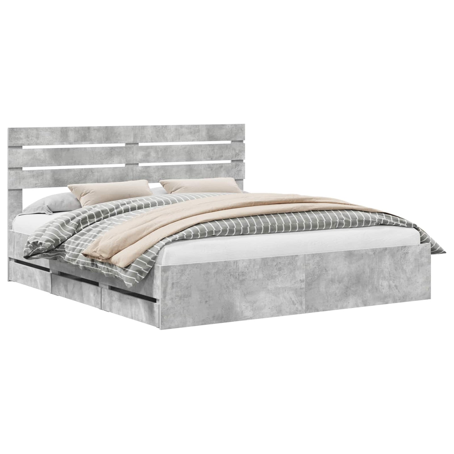 Bed Frame with Drawer Concrete Grey 200 x 200 cm Engineer Wood