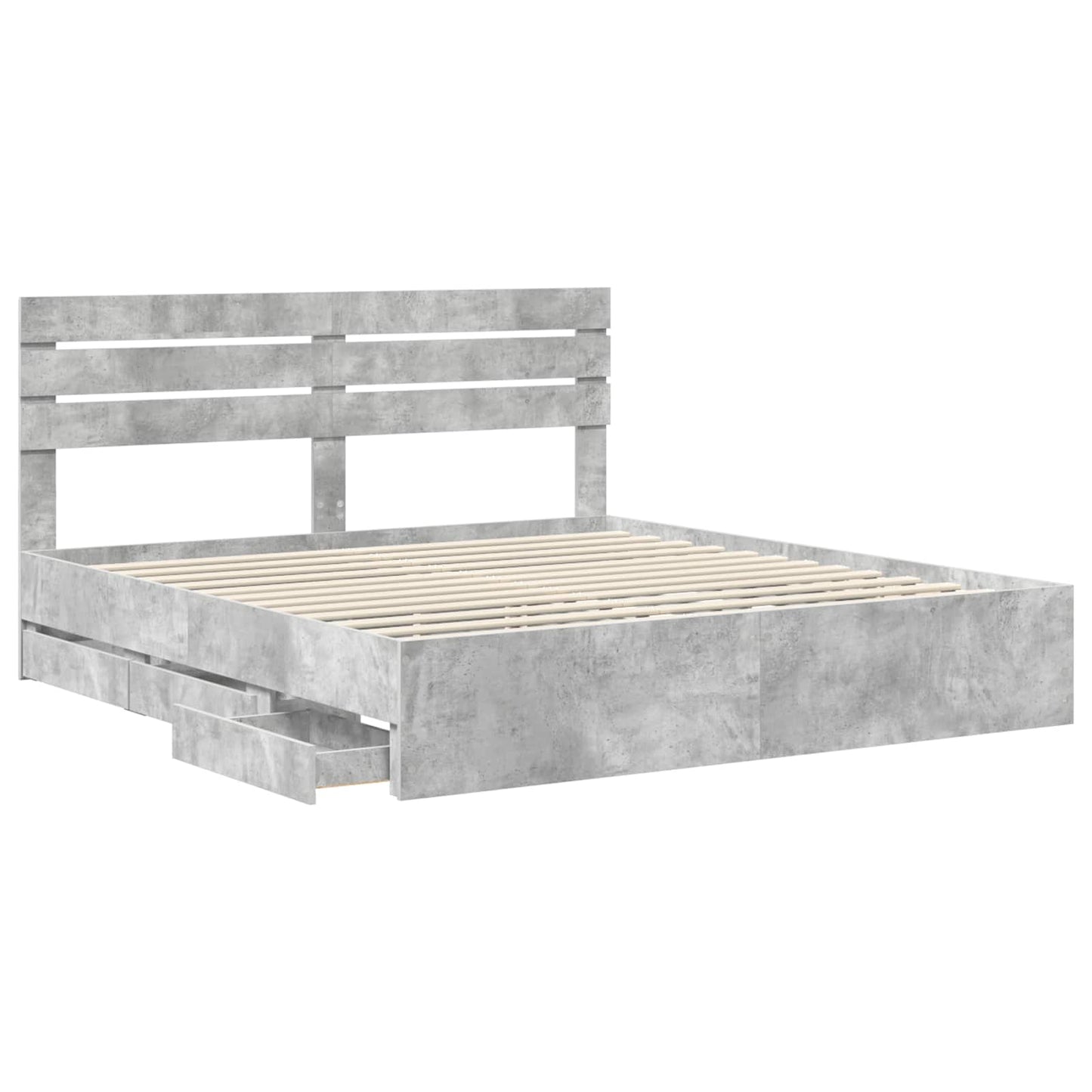 Bed Frame with Drawer Concrete Grey 200 x 200 cm Engineer Wood