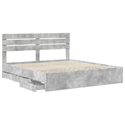 Bed Frame with Drawer Concrete Grey 200 x 200 cm Engineer Wood