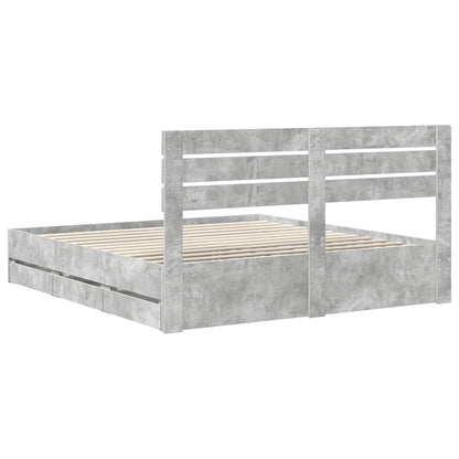 Bed Frame with Drawer Concrete Grey 200 x 200 cm Engineer Wood