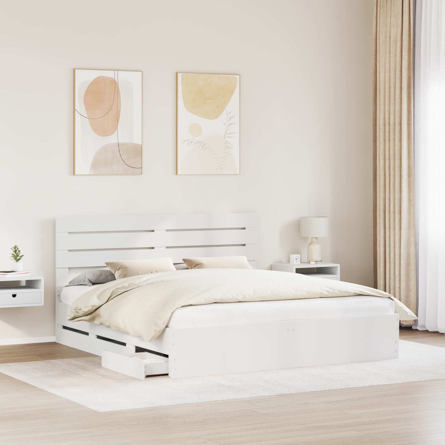 Bed Frame with Drawer White 180 x 200 cm Engineer Wood