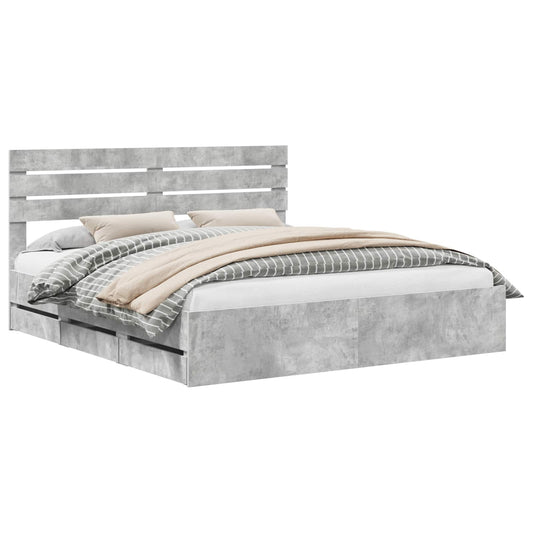 Bed Frame with Drawer Concrete Grey 180 x 200 cm Engineer Wood