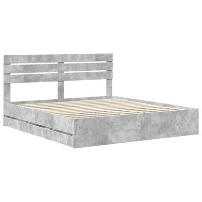 Bed Frame with Drawer Concrete Grey 180 x 200 cm Engineer Wood