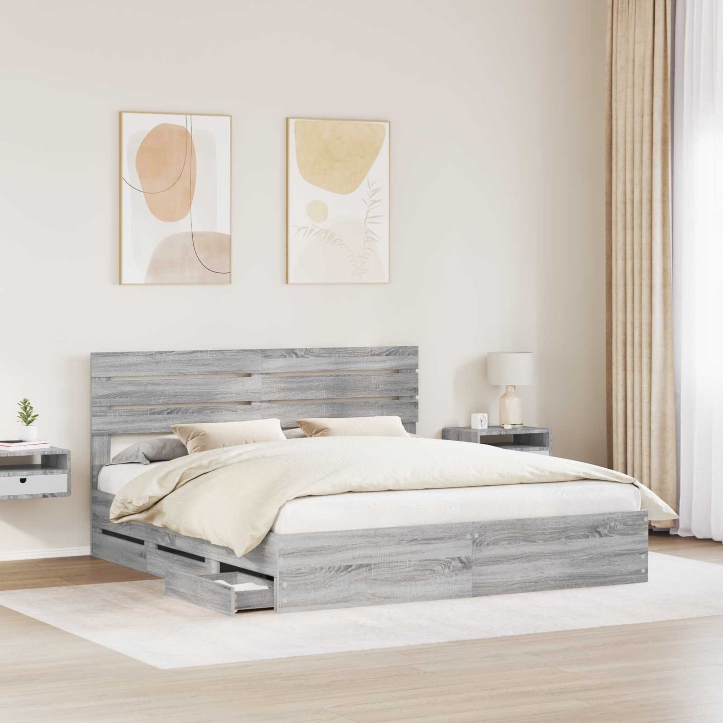 Bed Frame with Drawer Grey Sonoma 180 x 200 cm Engineer Wood