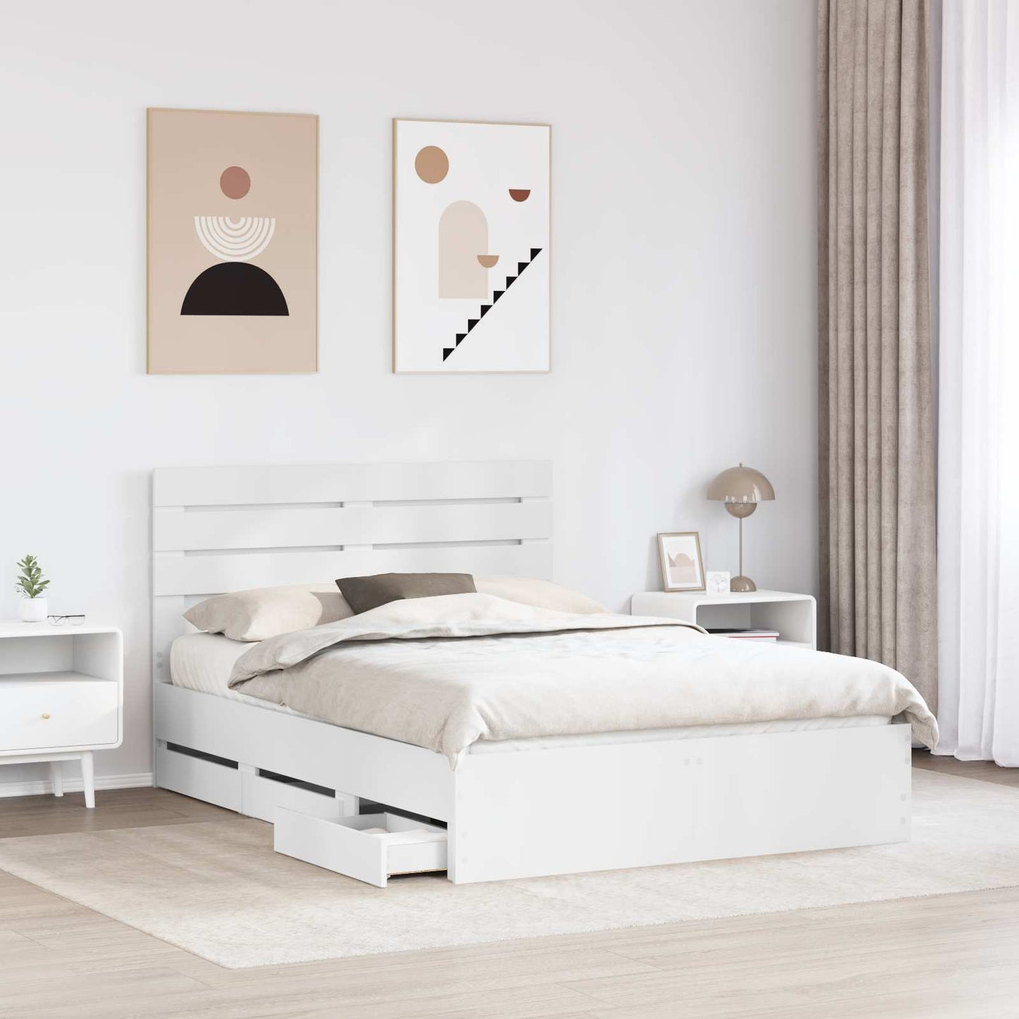 Bed Frame with Drawer White 160 x 200 cm Engineer Wood