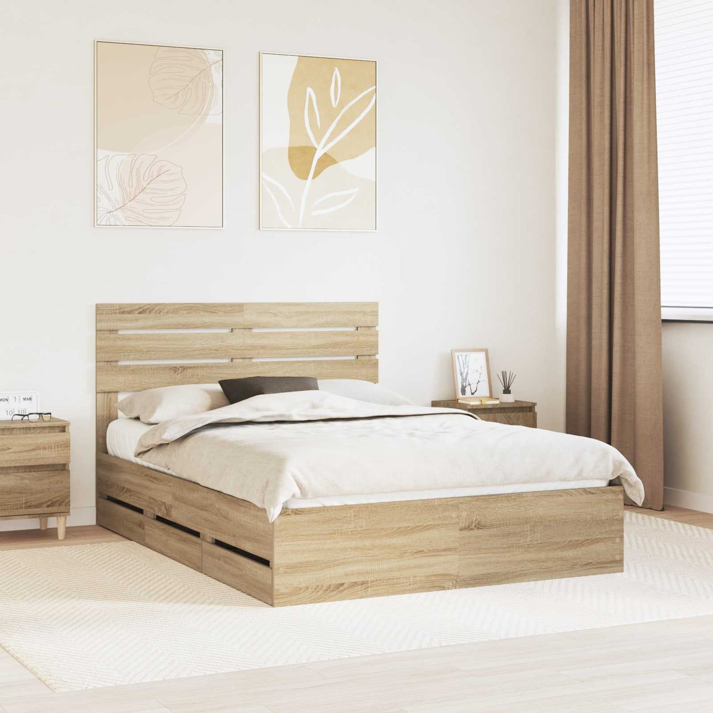 Bed Frame with Drawer Sonoma Oak 160 x 200 cm Engineer Wood