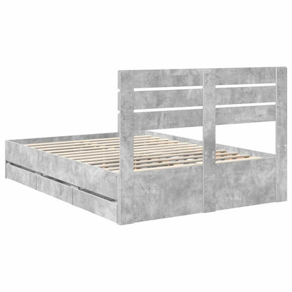 Bed Frame with Drawer Concrete Grey 160 x 200 cm Engineer Wood