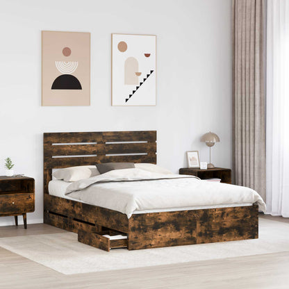 Bed Frame with Drawer Smoked Oak 160 x 200 cm Engineer Wood