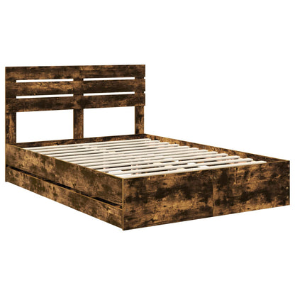 Bed Frame with Drawer Smoked Oak 160 x 200 cm Engineer Wood