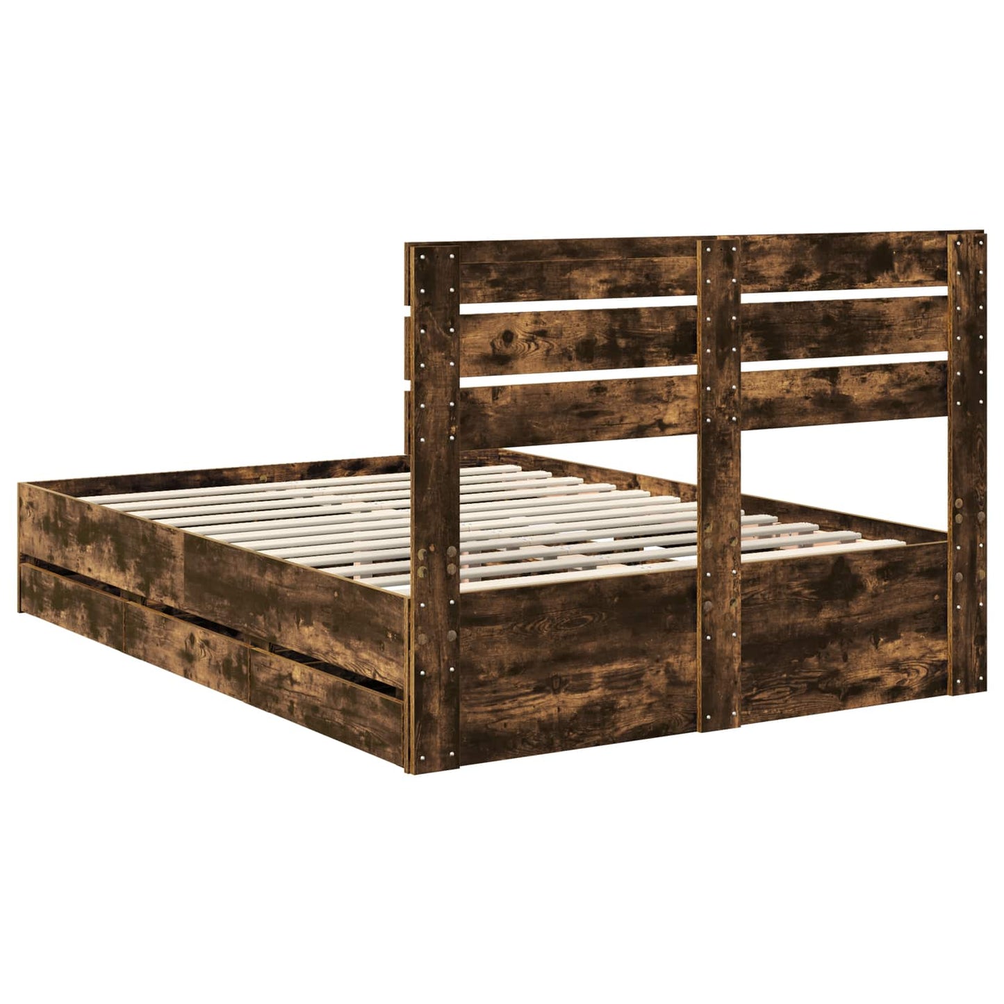 Bed Frame with Drawer Smoked Oak 160 x 200 cm Engineer Wood