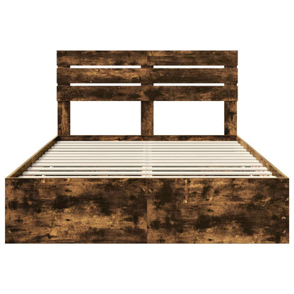 Bed Frame with Drawer Smoked Oak 160 x 200 cm Engineer Wood