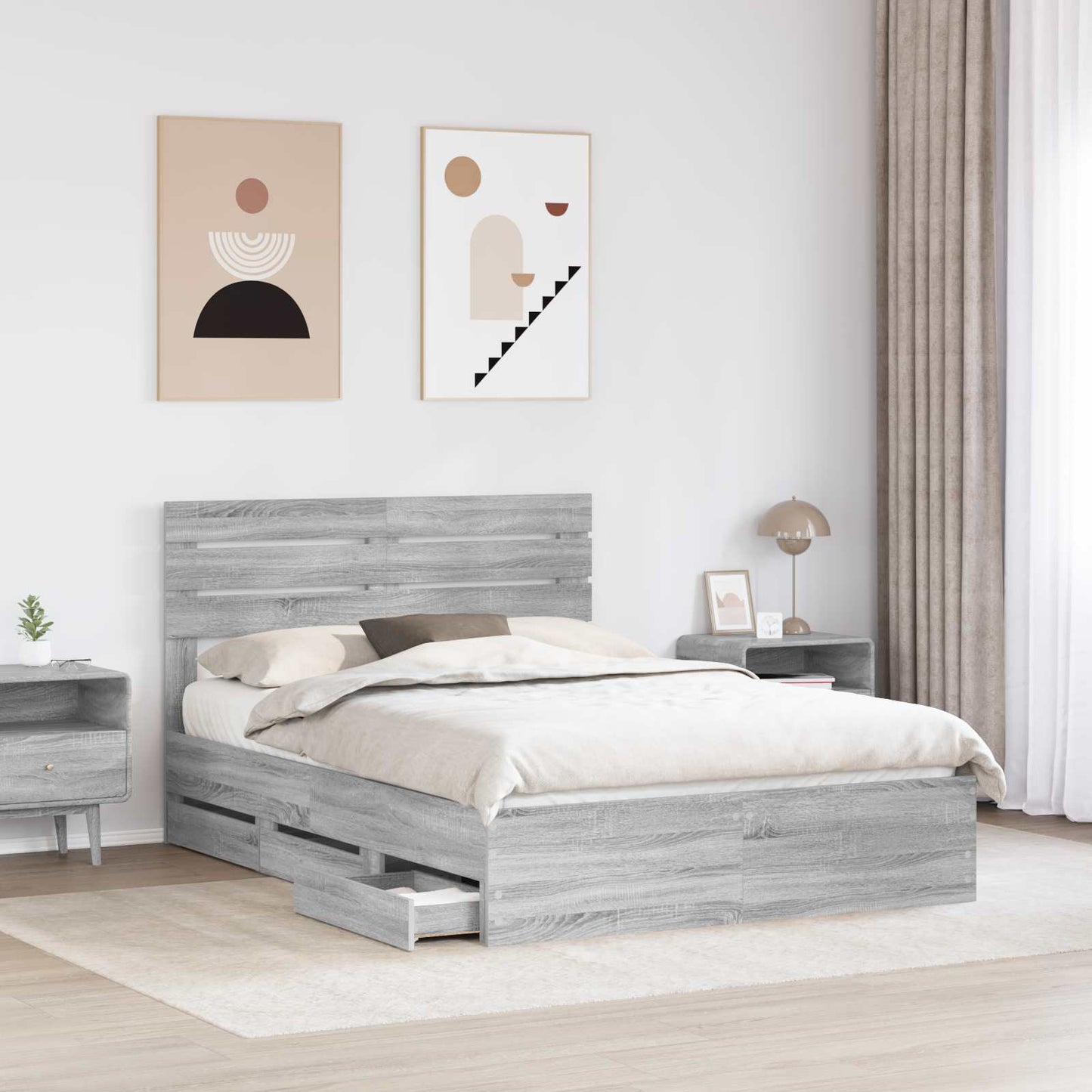 Bed Frame with Drawer Grey Sonoma 160 x 200 cm Engineer Wood