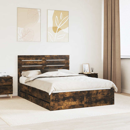 Bed Frame with Drawer Smoked Oak 150 x 200 cm Engineer Wood