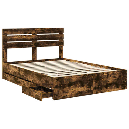 Bed Frame with Drawer Smoked Oak 150 x 200 cm Engineer Wood