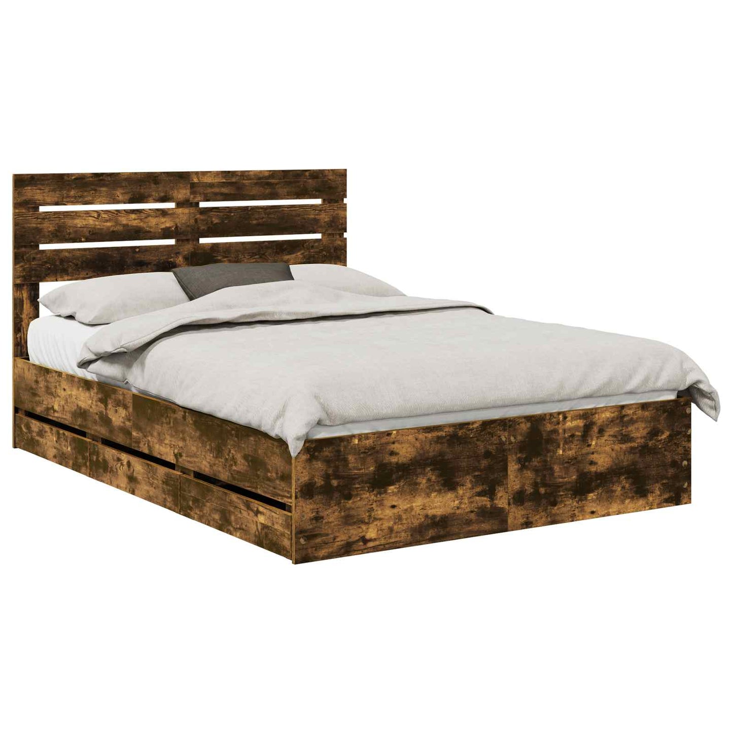 Bed Frame with Drawer Smoked Oak 140 x 190 cm Engineer Wood