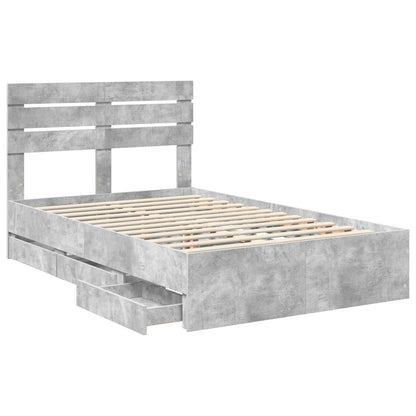 Bed Frame with Drawer Concrete Grey 135 x 190 cm Engineer Wood
