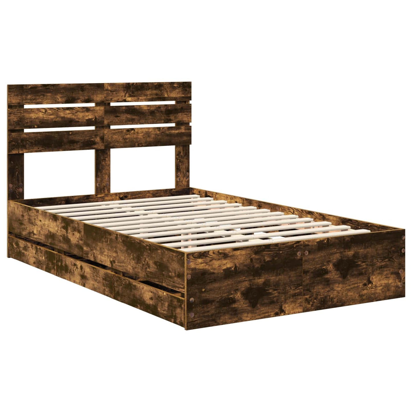 Bed Frame with Drawer Smoked Oak 135 x 190 cm Engineer Wood