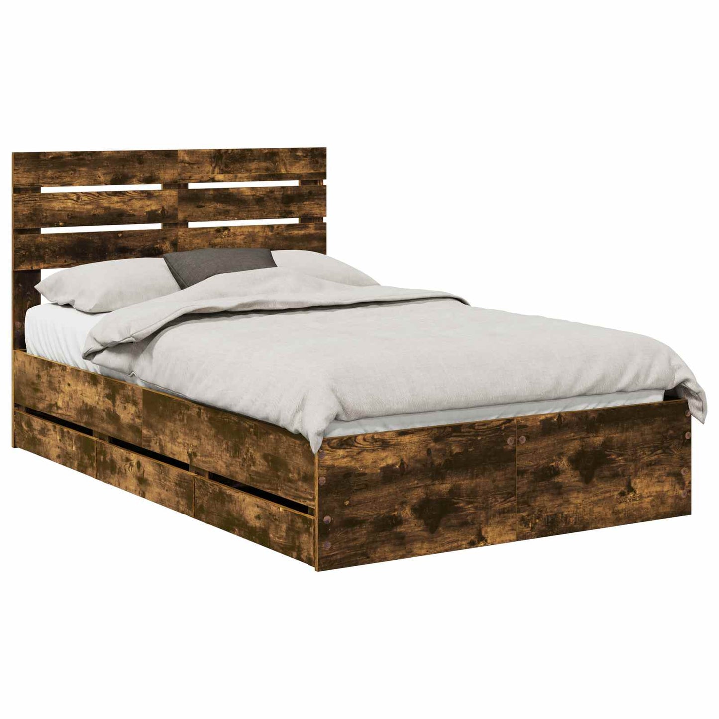 Bed Frame with Drawer Smoked Oak 120 x 200 cm Engineer Wood