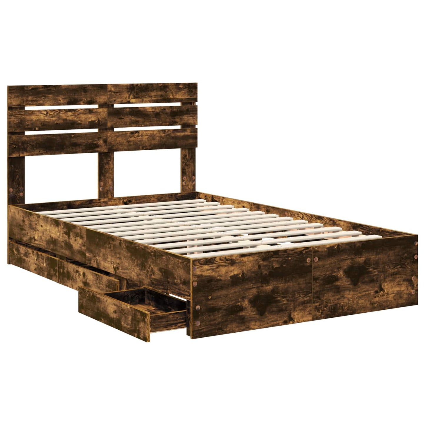 Bed Frame with Drawer Smoked Oak 120 x 190 cm Engineer Wood