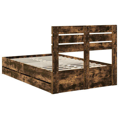 Bed Frame with Drawer Smoked Oak 120 x 190 cm Engineer Wood