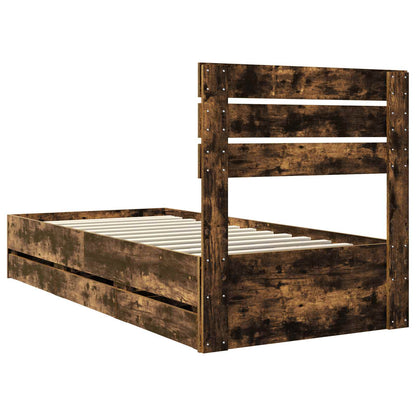 Bed Frame with Drawer Smoked Oak 100 x 200 cm Engineer Wood