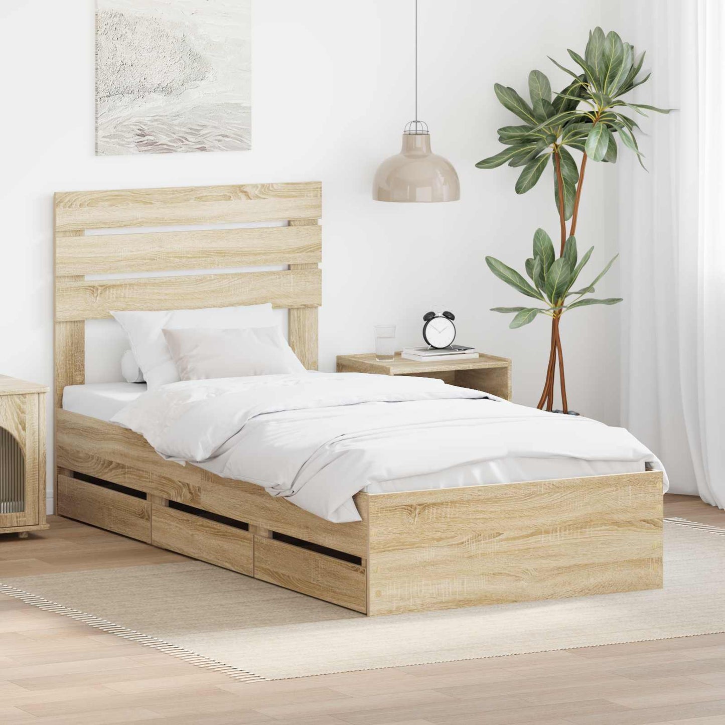 Bed Frame with Drawer Sonoma Oak 90 x 200 cm Engineer Wood
