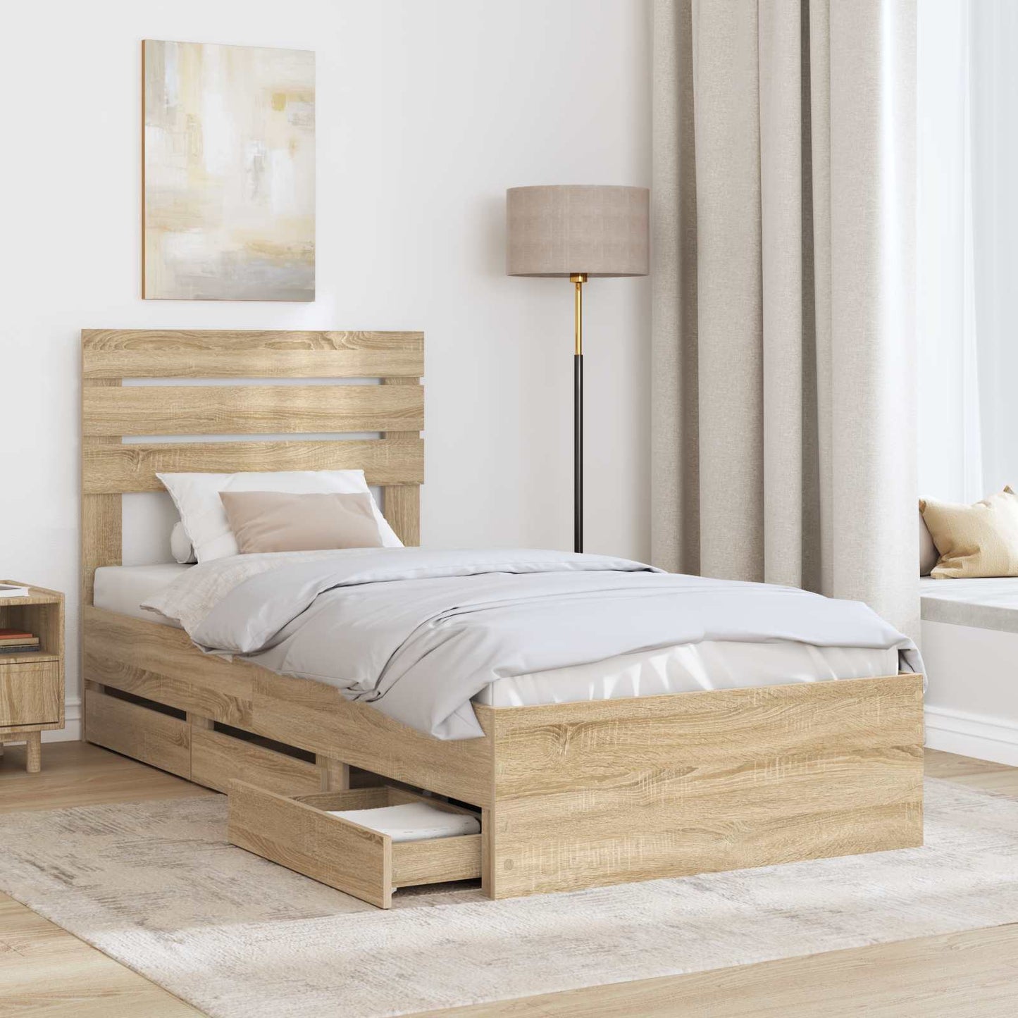 Bed Frame with Drawer Sonoma Oak 90 x 200 cm Engineer Wood
