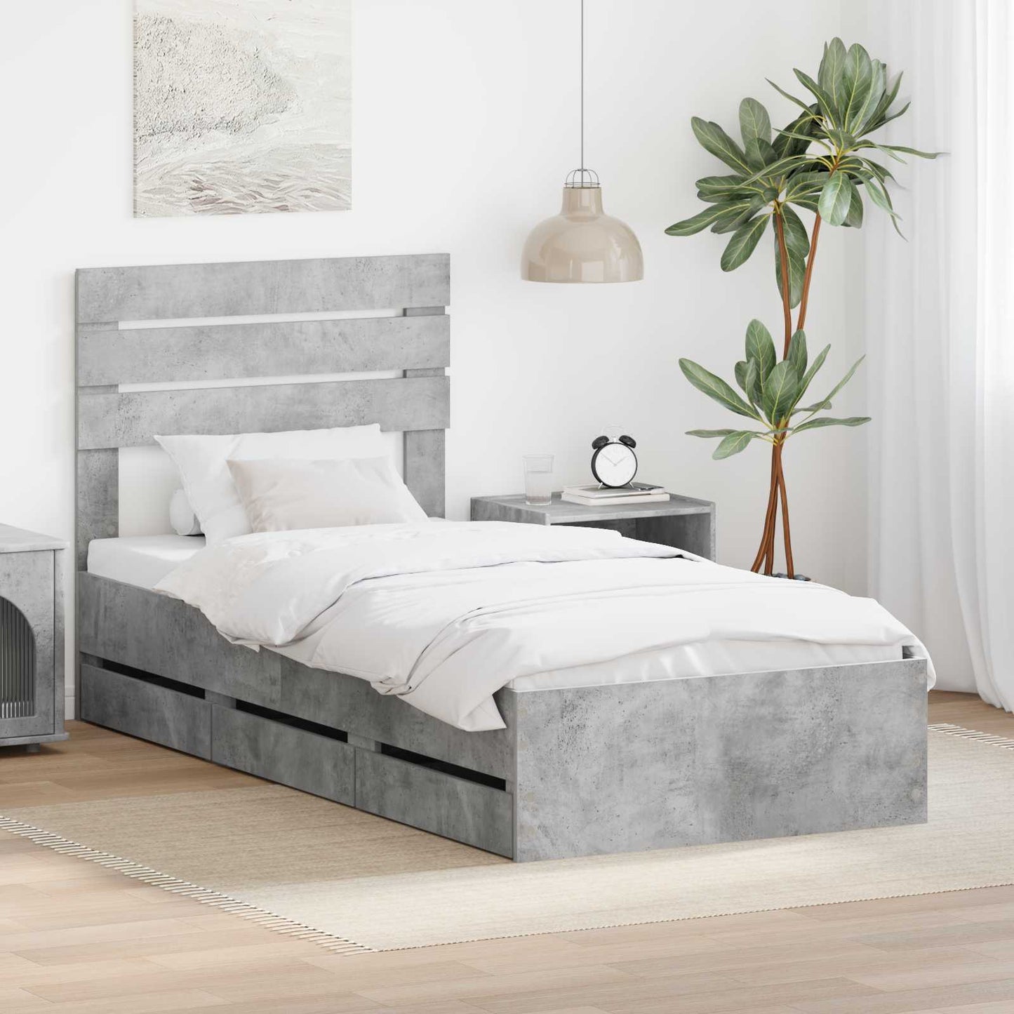 Bed Frame with Drawer Concrete Grey 90 x 200 cm Engineer Wood