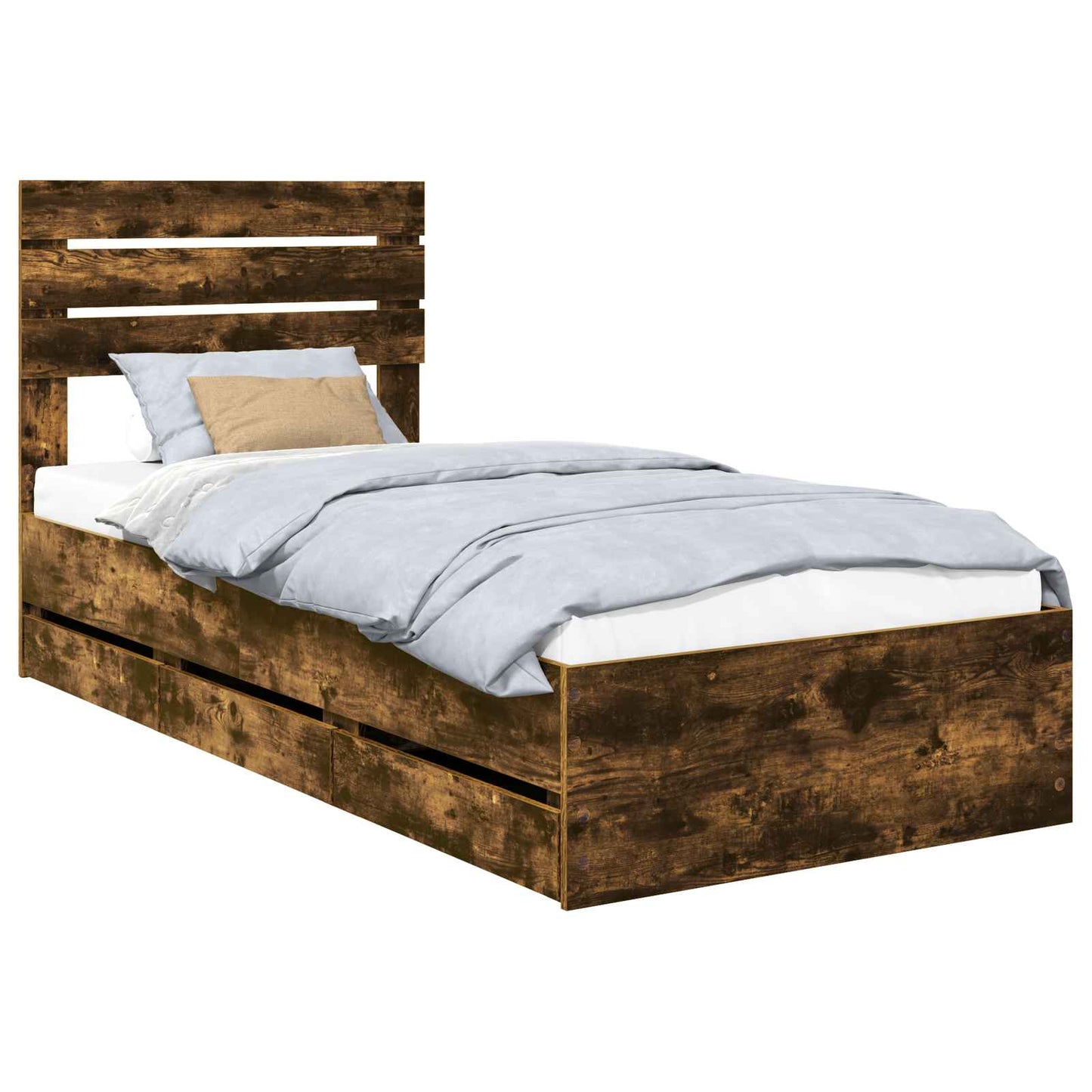 Bed Frame with Drawer Smoked Oak 90 x 200 cm Engineer Wood