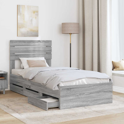 Bed Frame with Drawer Grey Sonoma 90 x 200 cm Engineer Wood