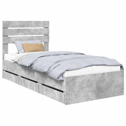 Bed Frame with Drawer Concrete Grey 90 x 190 cm Engineer Wood