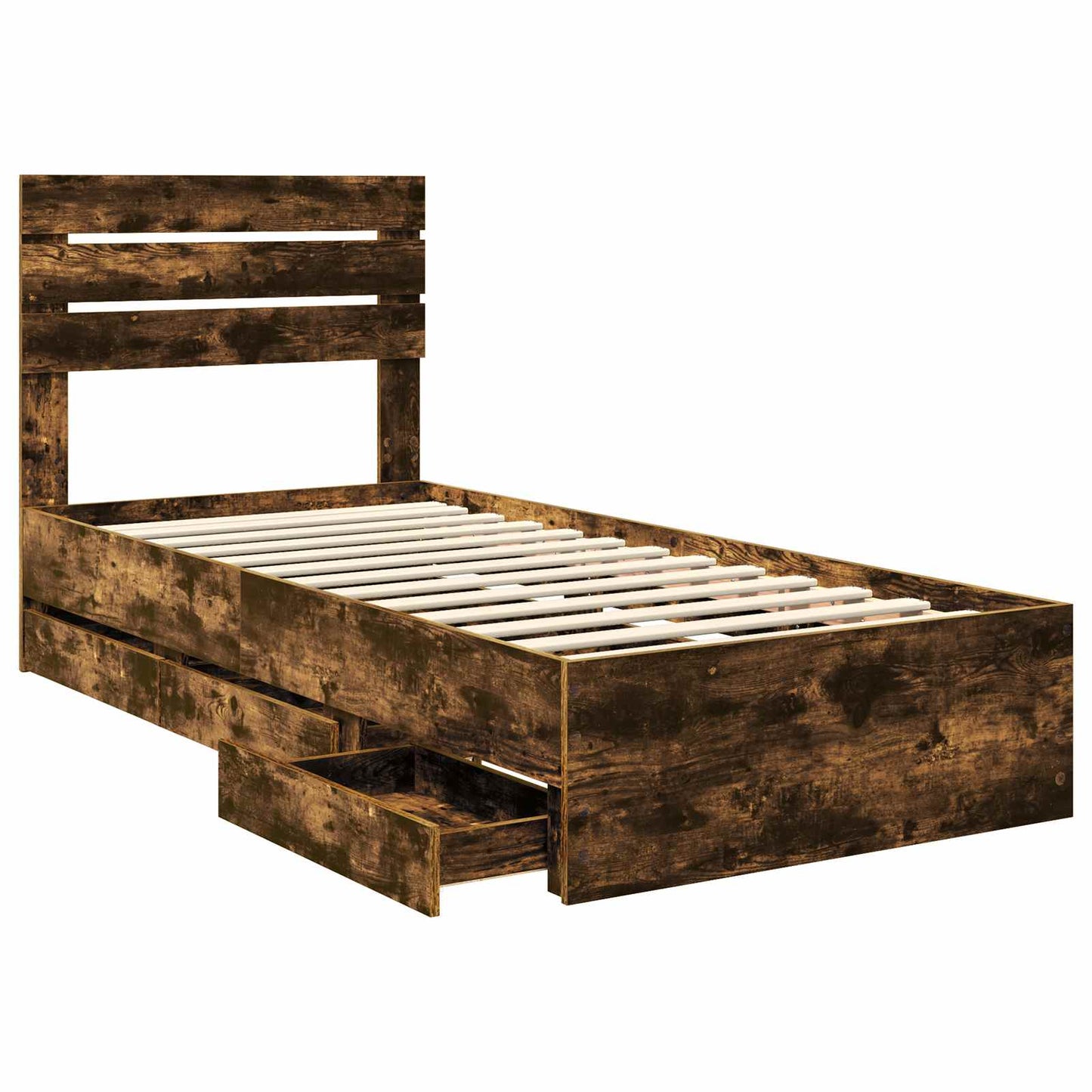 Bed Frame with Drawer Smoked Oak 90 x 190 cm Engineer Wood
