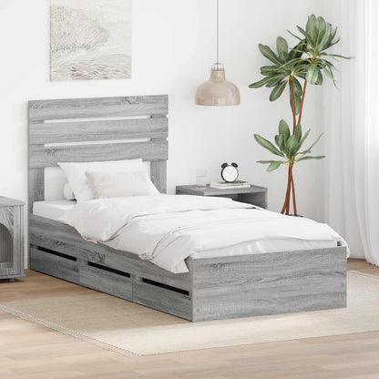 Bed Frame with Drawer Grey Sonoma 90 x 190 cm Engineer Wood