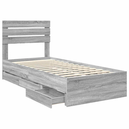 Bed Frame with Drawer Grey Sonoma 90 x 190 cm Engineer Wood