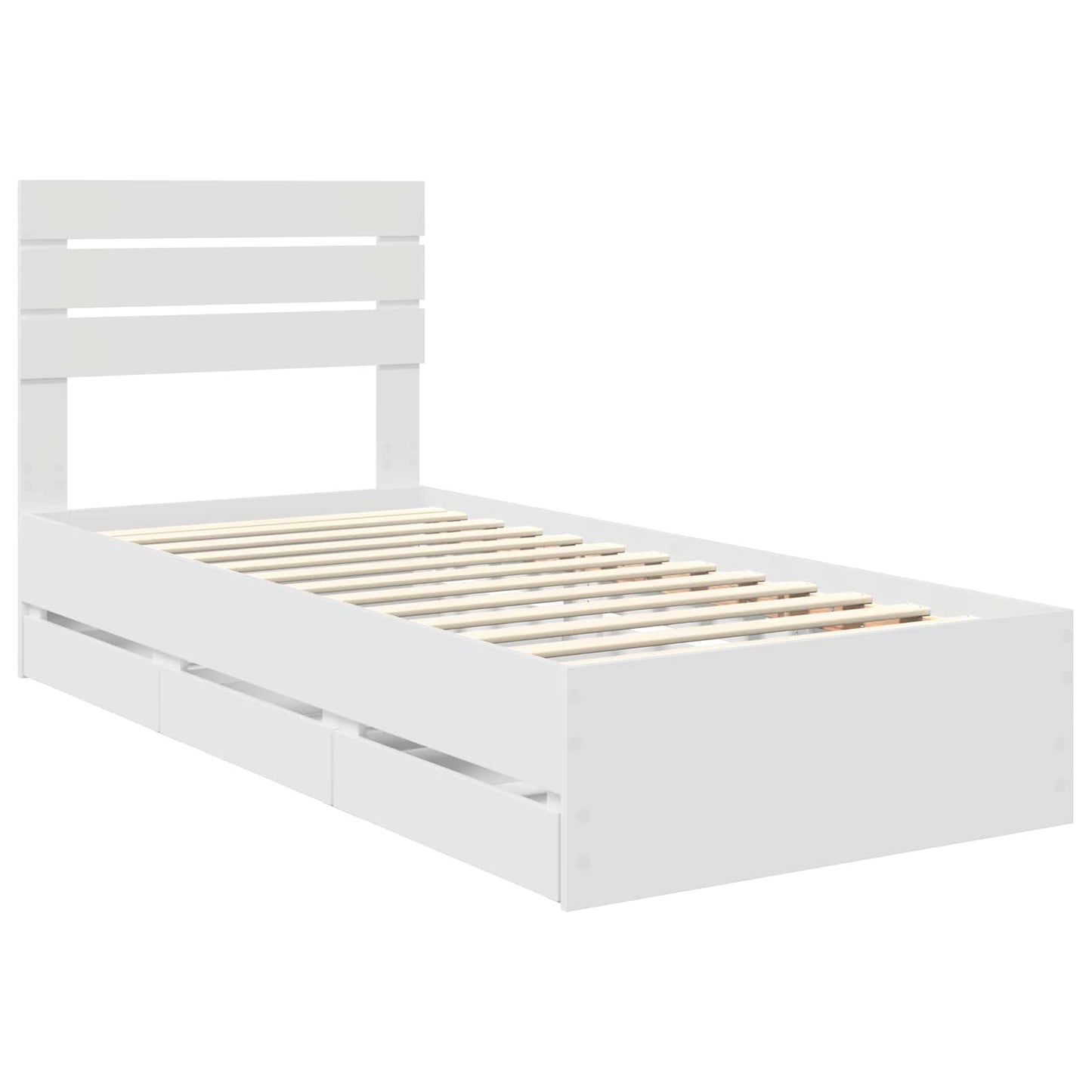 Bed Frame with Drawer White 75 x 190 cm Engineer Wood