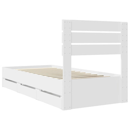 Bed Frame with Drawer White 75 x 190 cm Engineer Wood