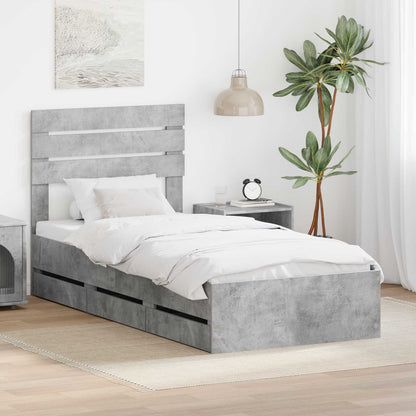 Bed Frame with Drawer Concrete Grey 75 x 190 cm Engineer Wood