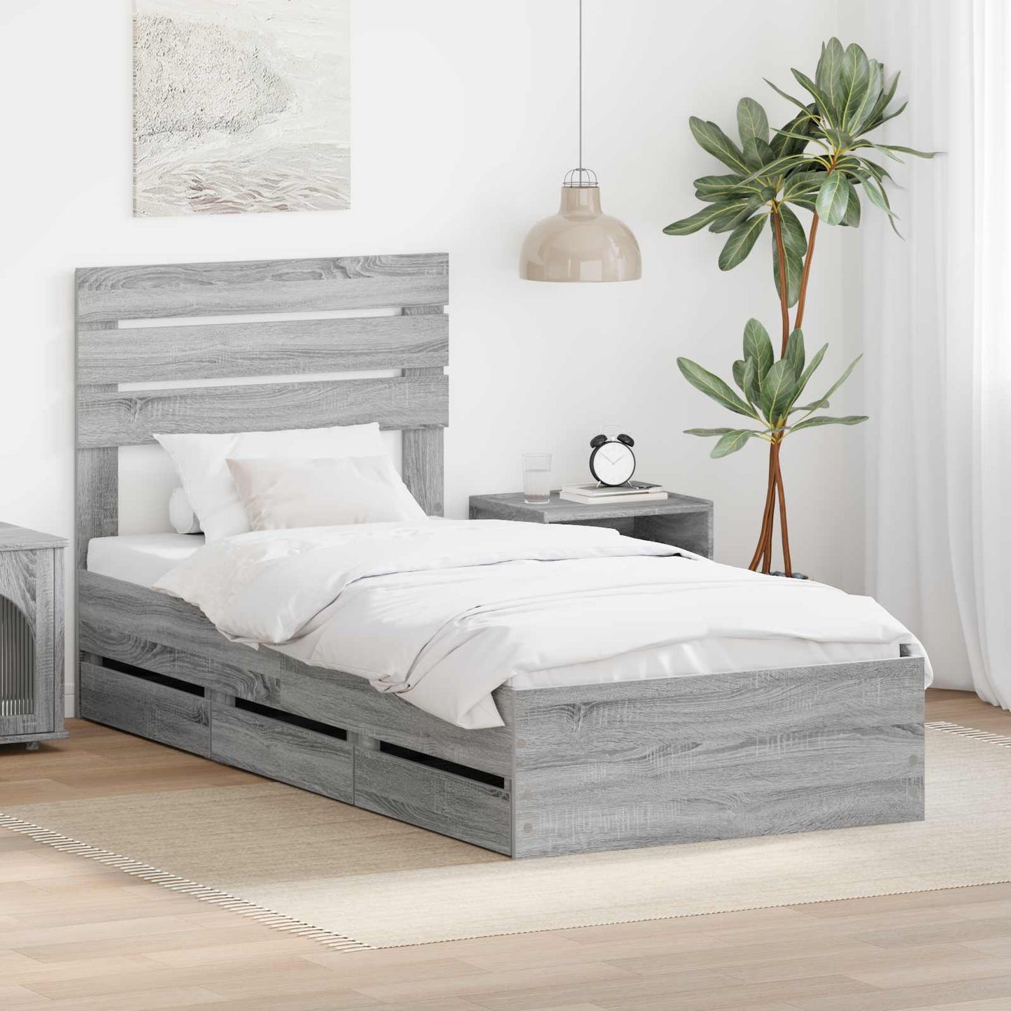 Bed Frame with Drawer Grey Sonoma 75 x 190 cm Engineer Wood