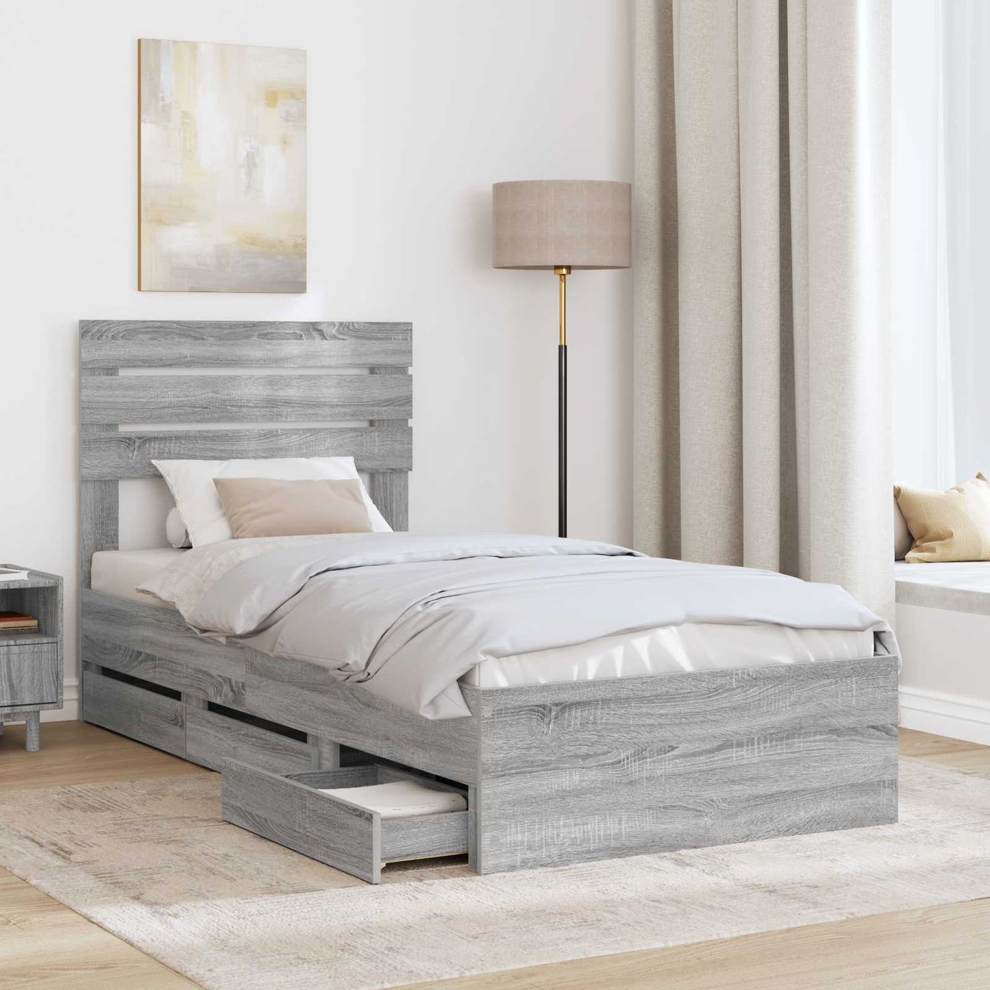 Bed Frame with Drawer Grey Sonoma 75 x 190 cm Engineer Wood