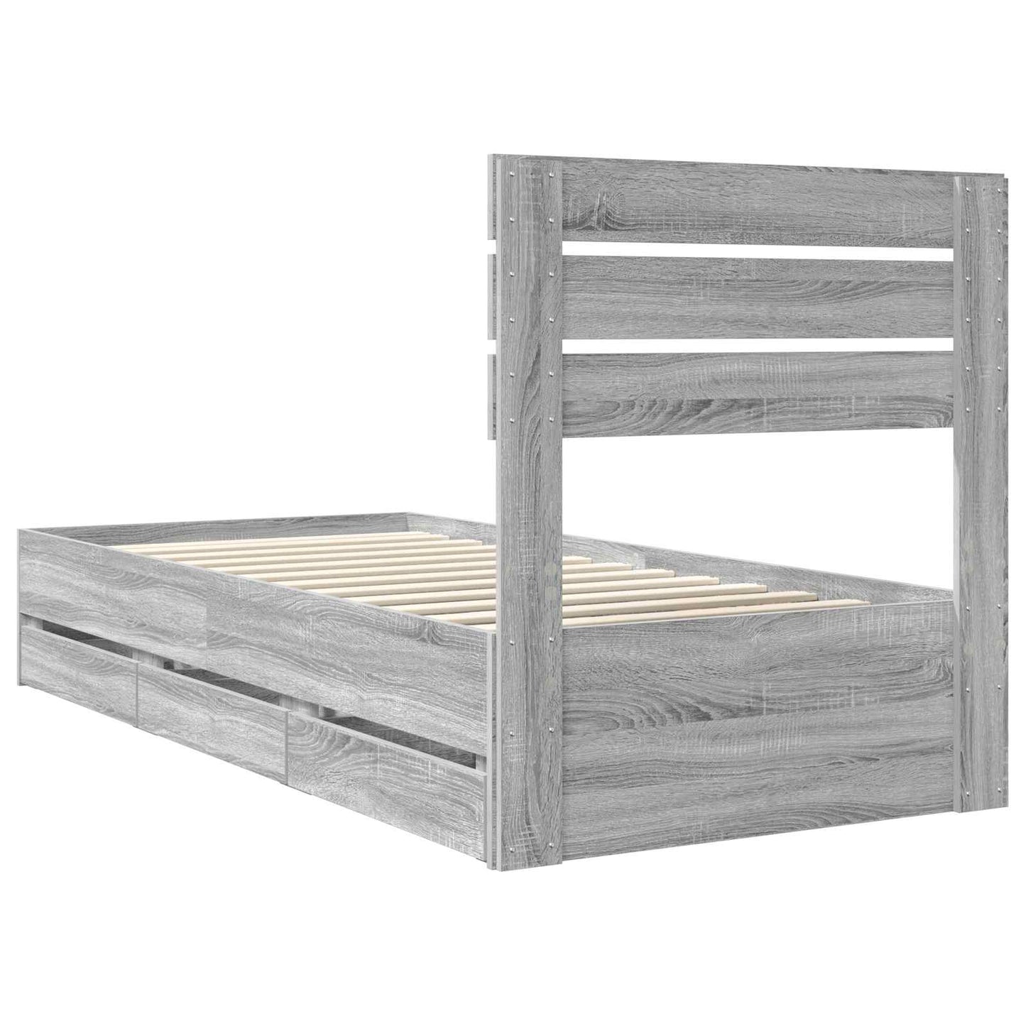 Bed Frame with Drawer Grey Sonoma 75 x 190 cm Engineer Wood