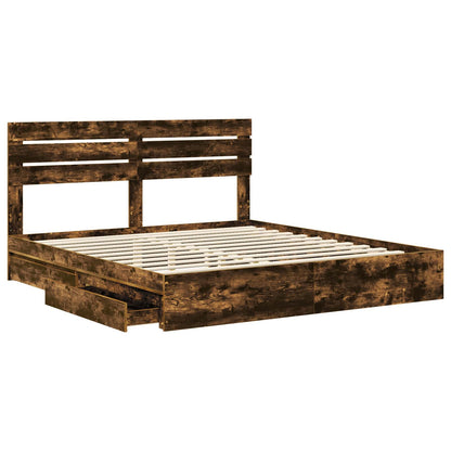 Storage Bed with Drawer Smoked Oak 180 x 200 cm Engineered Wood