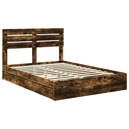 Storage Bed with Drawer Smoked Oak 160 x 200 cm Engineered Wood