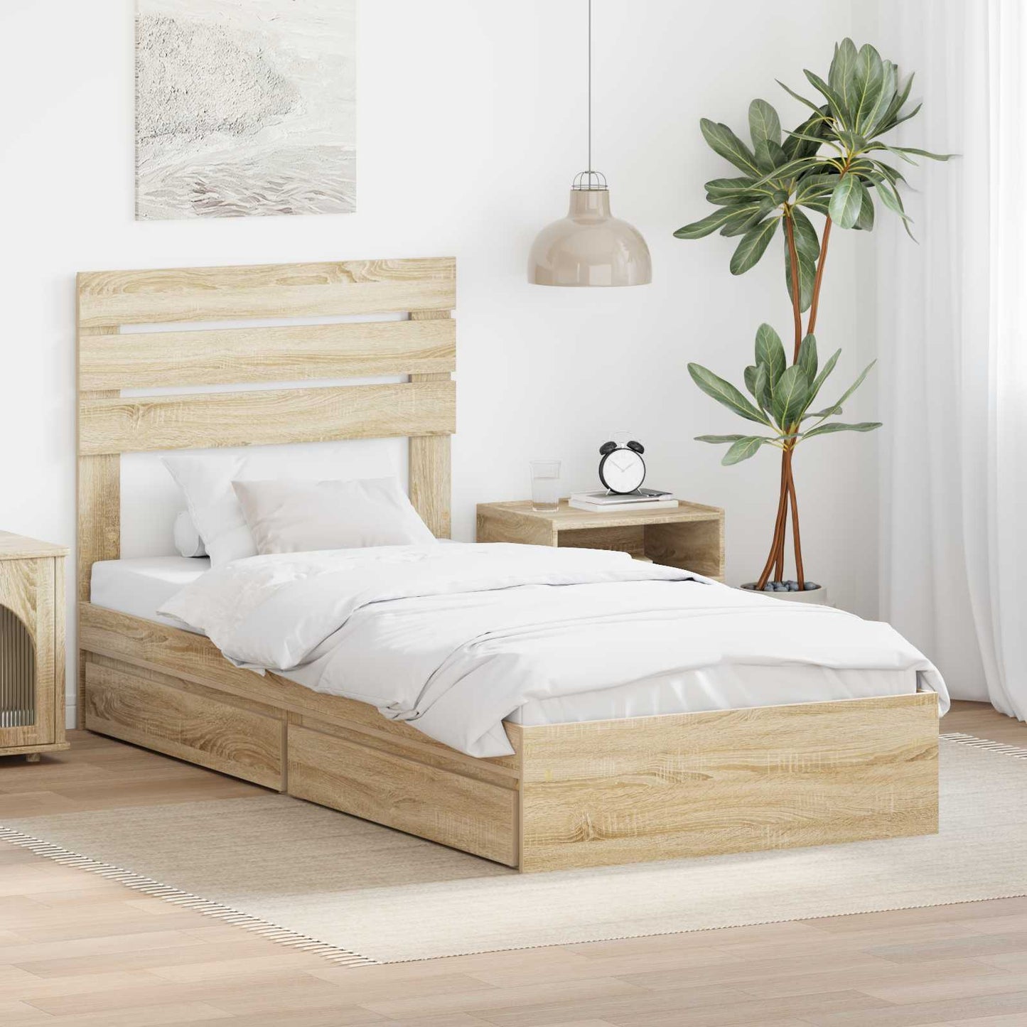 Storage Bed with Drawer Sonoma Oak 100 x 200 cm Engineered Wood