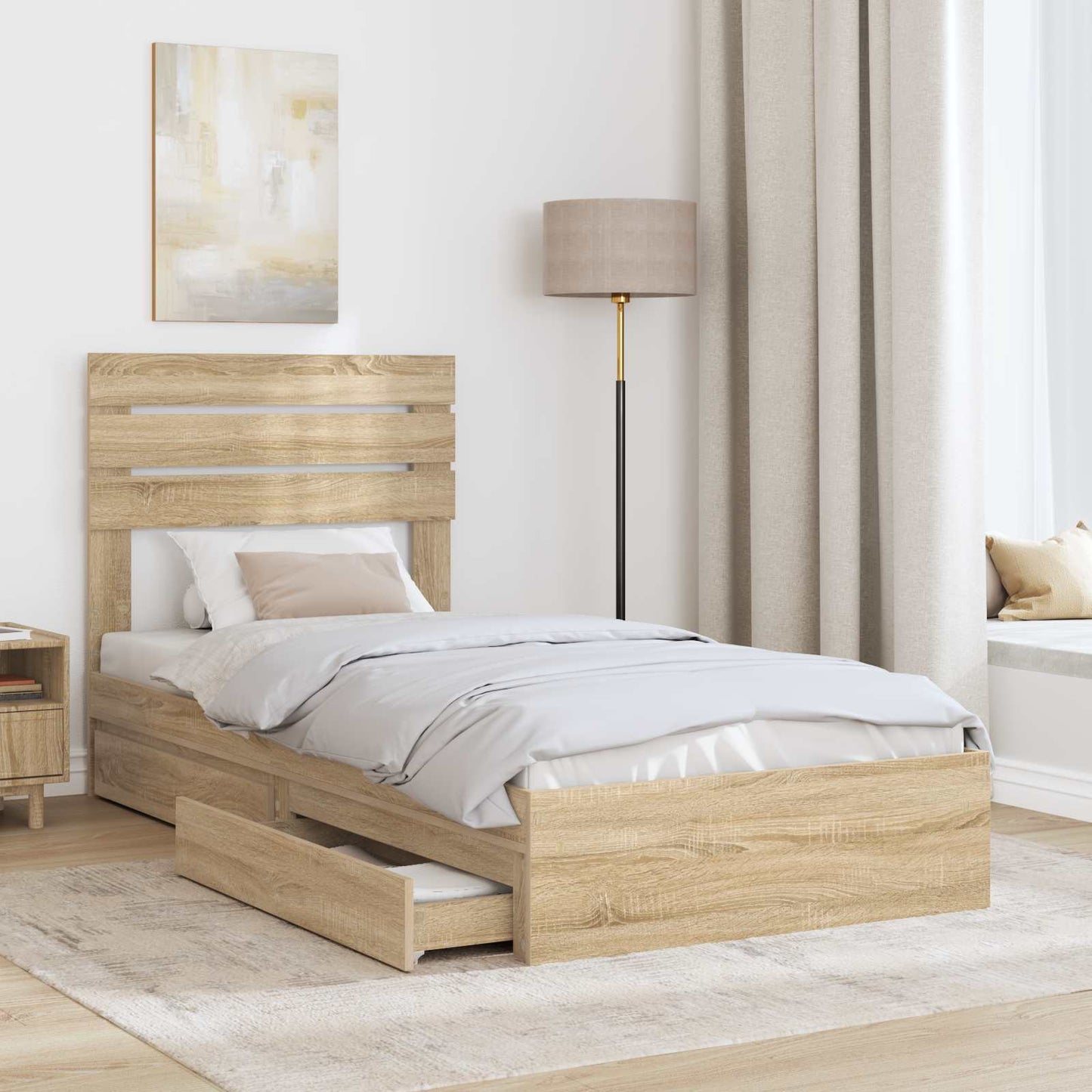 Storage Bed with Drawer Sonoma Oak 100 x 200 cm Engineered Wood
