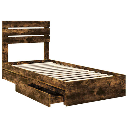 Storage Bed with Drawer Smoked Oak 100 x 200 cm Engineered Wood