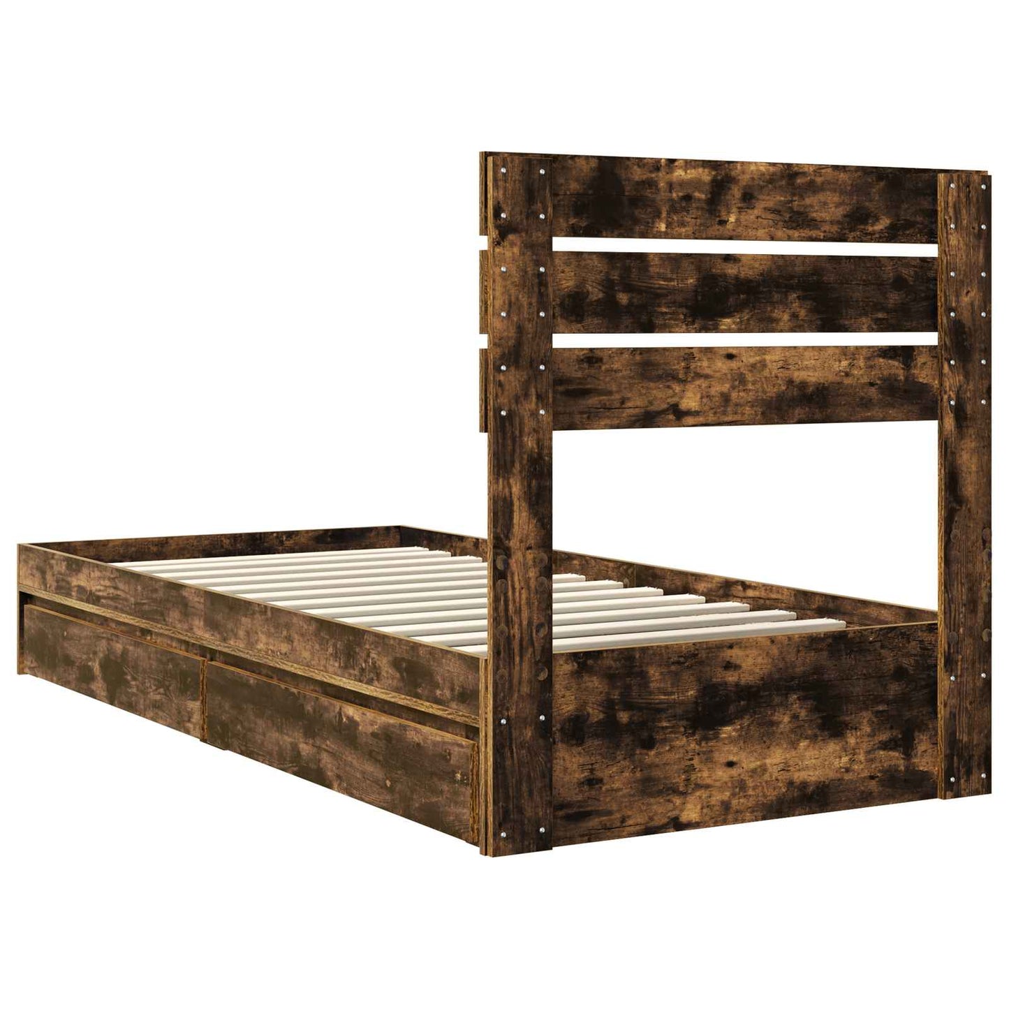 Storage Bed with Drawer Smoked Oak 100 x 200 cm Engineered Wood