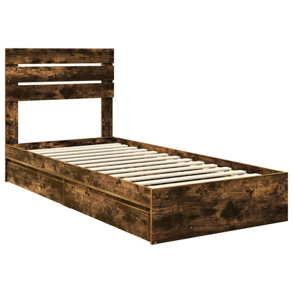 Storage Bed with Drawer Smoked Oak 90 x 200 cm Engineered Wood