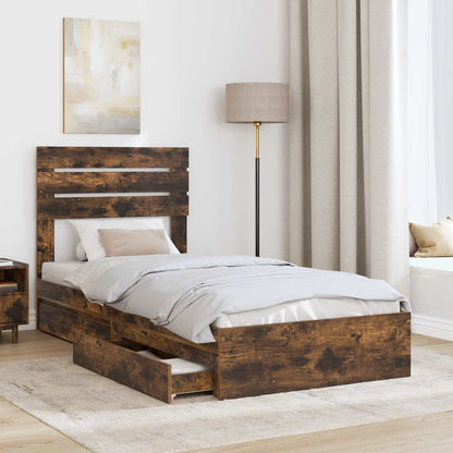 Storage Bed with Drawer Smoked Oak 90 x 190 cm Engineered Wood