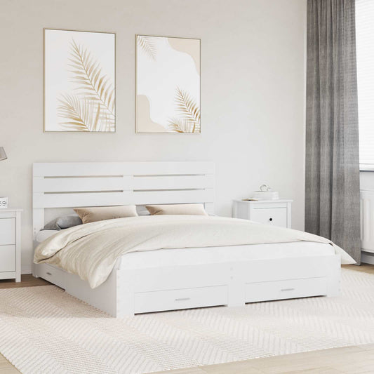 Bed Frame with Drawer White 180 x 200 cm Engineered Wood